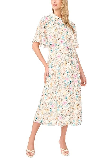Princess-Line Buttoned Maxi Dress with Ruffled Sleeves